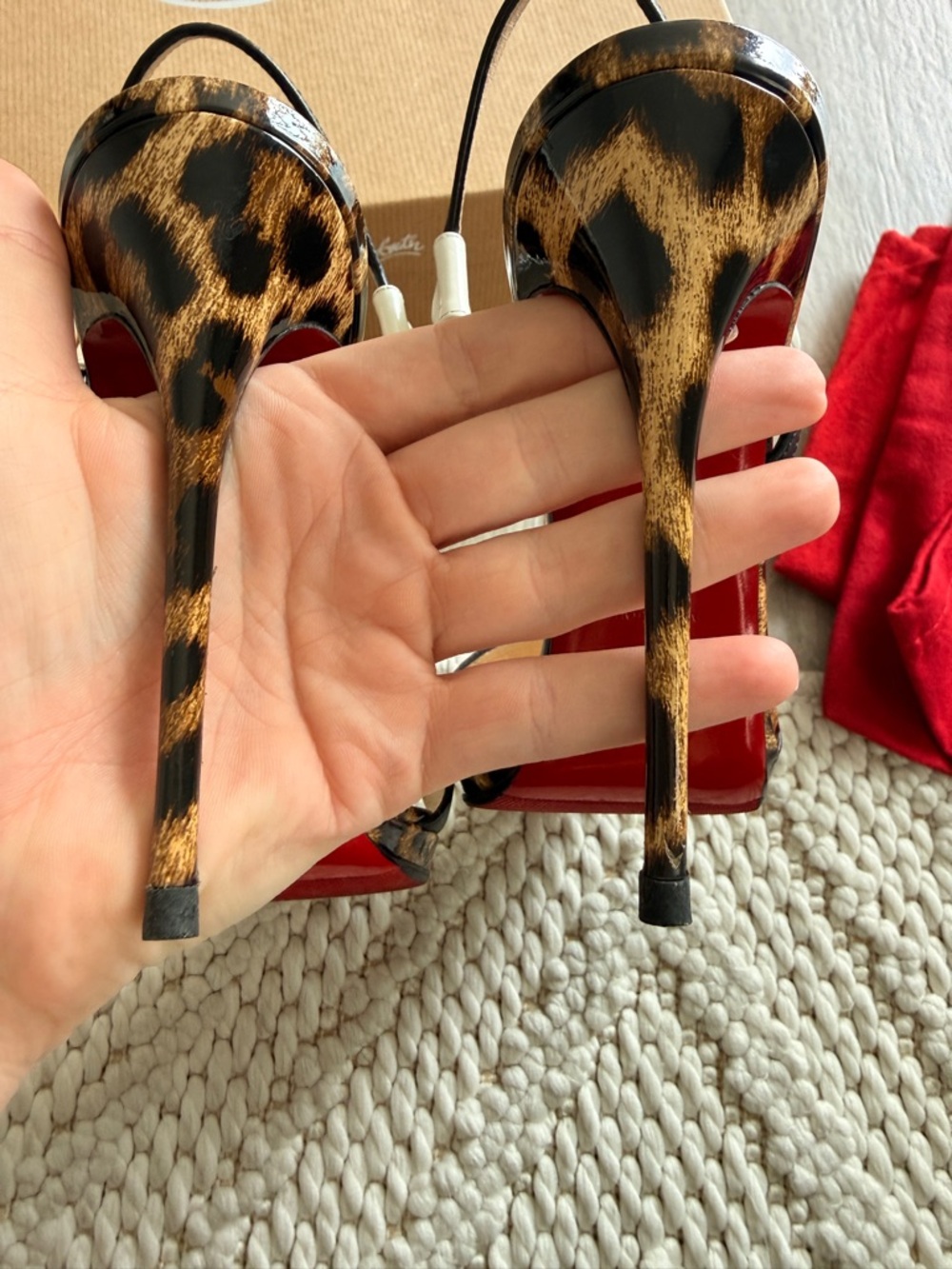 Christian Louboutin Leopard Print Stiletto Sandals with Black and Cream Straps - Picture 10 of 13